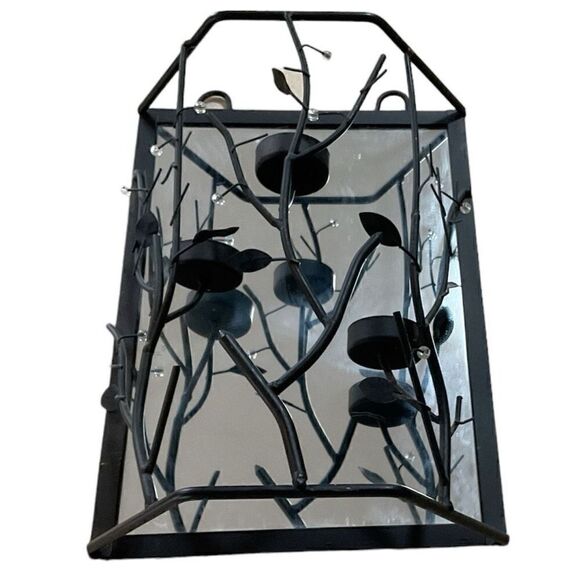 Black Wall Mount Wrought Iron Mirrored Tee-Candle - Picture 1 of 7